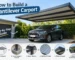 Modern cantilever carport with a steel support column and roof sheltering a car
